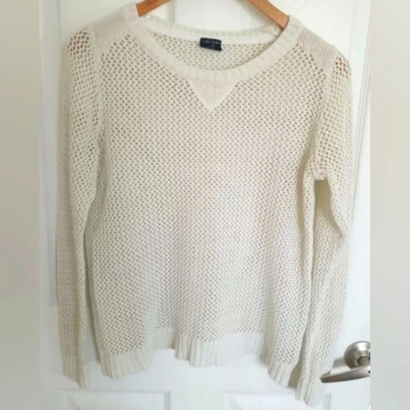 Faded Glory Women's Sz L Large Sweater Cream Gold Crew Neck Open Knit Weave - Picture 1 of 7